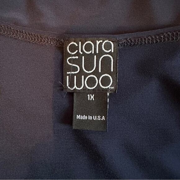 Clara Sun Woo Navy Blue Scoop Neck Cold Shoulder Tunic Top Sz 1X - Picture 6 of 9